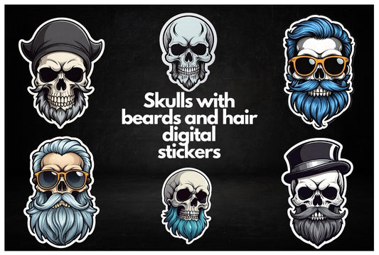 Skulls with beards and hair Digital Sticker